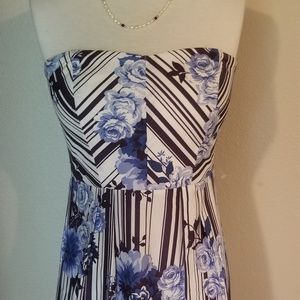 Trixxi Cotton Stiped Floral Strapless SZ 7 Dress